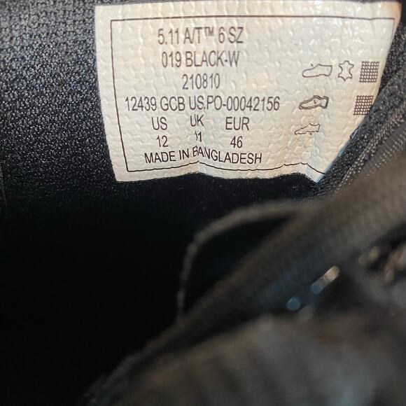 5.11 Tactical Mens 12 All Terrain Black Work Boots 6 Inch Side Zipper Military main image 5